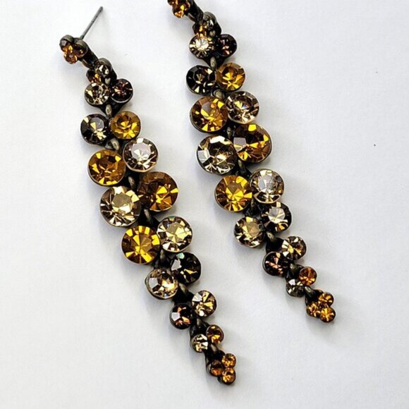 Yellow Crystal Drop Earrings Long Dangling Crystal Earrings - Picture 3 of 5
